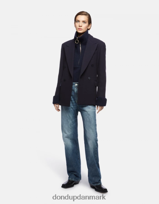dobbeltradet blazer i stof Kvinder 0XD0D0395 Marine blå DONDUP beklædning