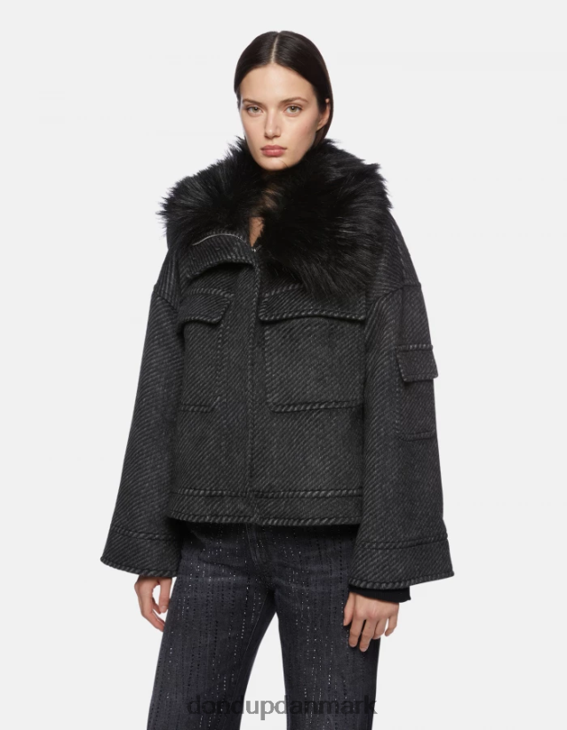 løstsiddende stofjakke Kvinder 0XD0D0366 sort hvid DONDUP beklædning