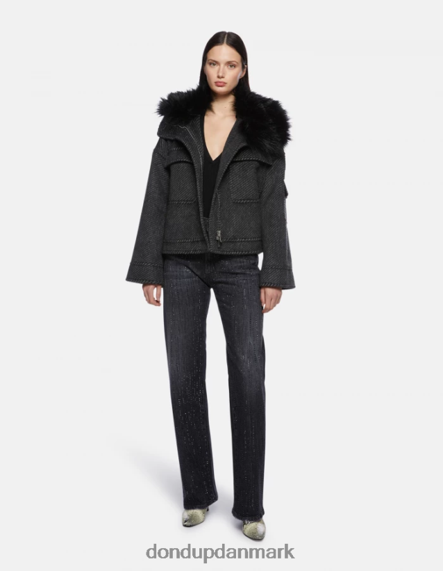 løstsiddende stofjakke Kvinder 0XD0D0366 sort hvid DONDUP beklædning