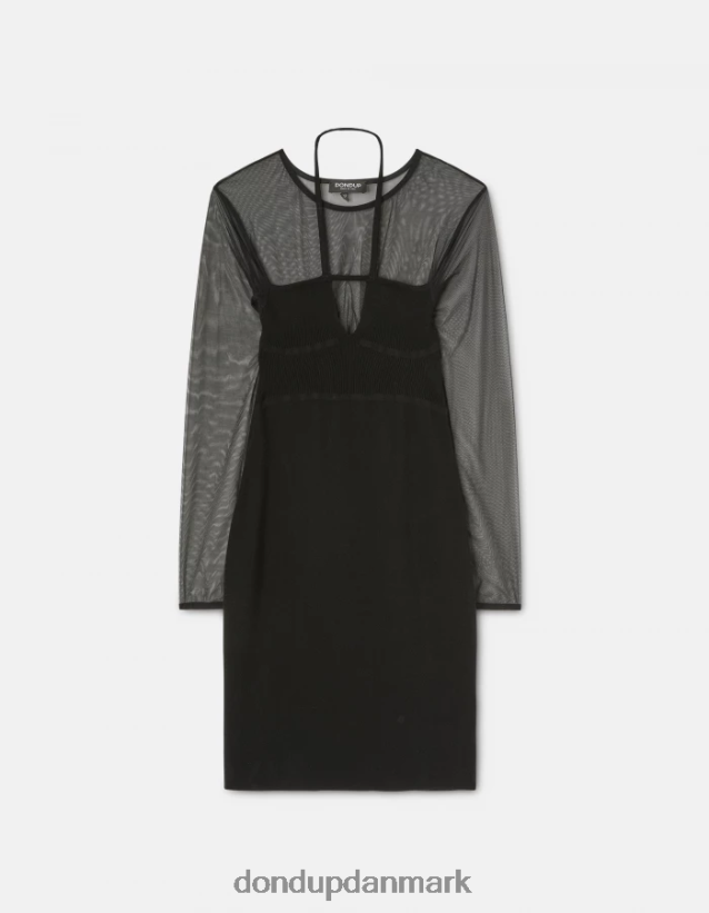 kort tyl og viskosekjole Kvinder 0XD0D0278 sort DONDUP beklædning