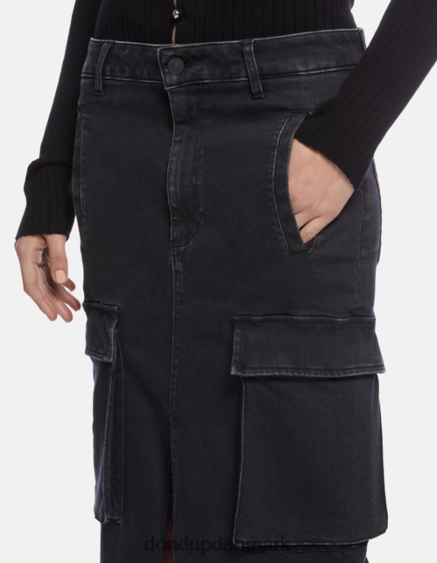 lang stretch denim nederdel Kvinder 0XD0D0396 sort DONDUP beklædning