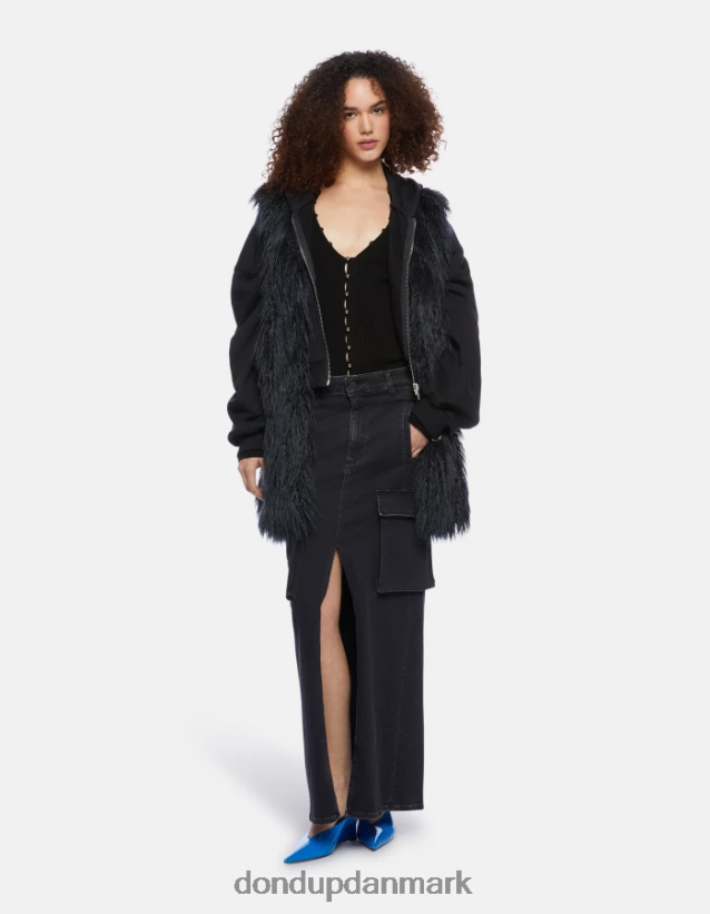 lang stretch denim nederdel Kvinder 0XD0D0396 sort DONDUP beklædning