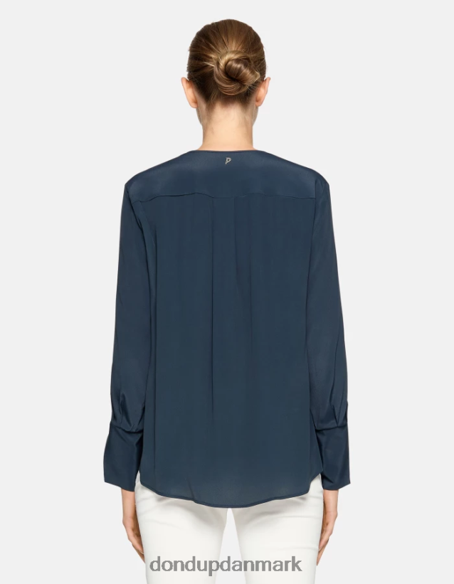 skjorte i silkeblanding med almindelig pasform Kvinder 0XD0D0246 blå DONDUP beklædning