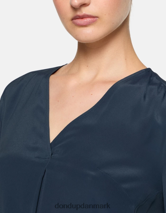 skjorte i silkeblanding med almindelig pasform Kvinder 0XD0D0246 blå DONDUP beklædning