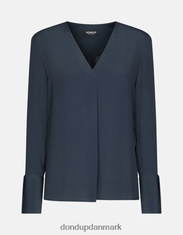 skjorte i silkeblanding med almindelig pasform Kvinder 0XD0D0246 blå DONDUP beklædning