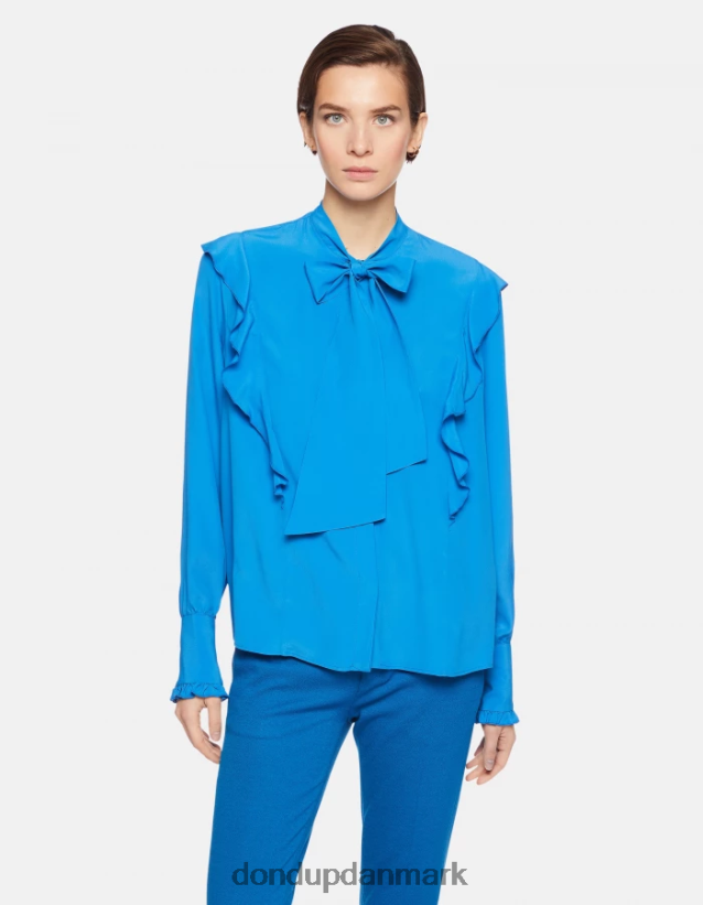 skjorte i silkeblanding med almindelig pasform Kvinder 0XD0D0262 turkis DONDUP beklædning