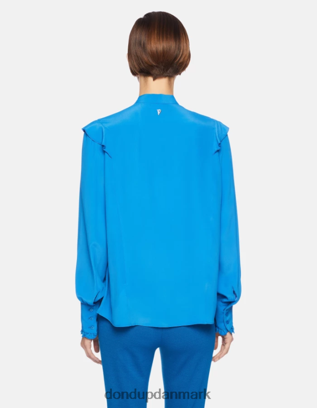 skjorte i silkeblanding med almindelig pasform Kvinder 0XD0D0262 turkis DONDUP beklædning