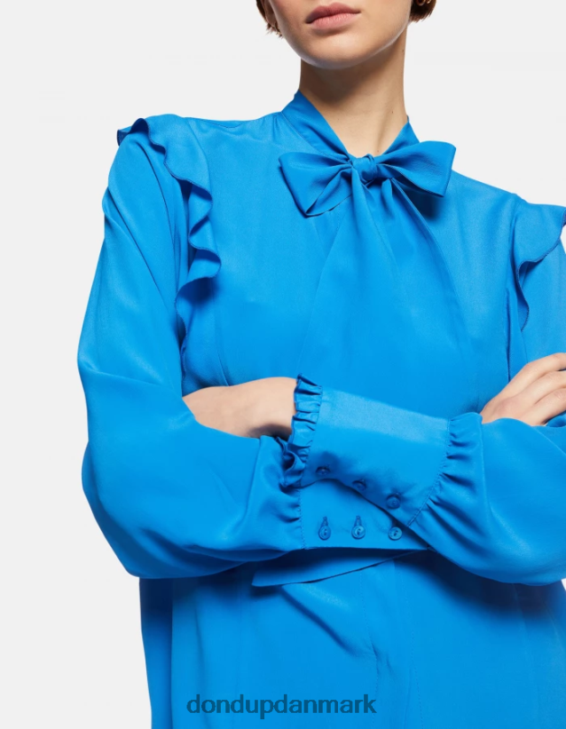 skjorte i silkeblanding med almindelig pasform Kvinder 0XD0D0262 turkis DONDUP beklædning
