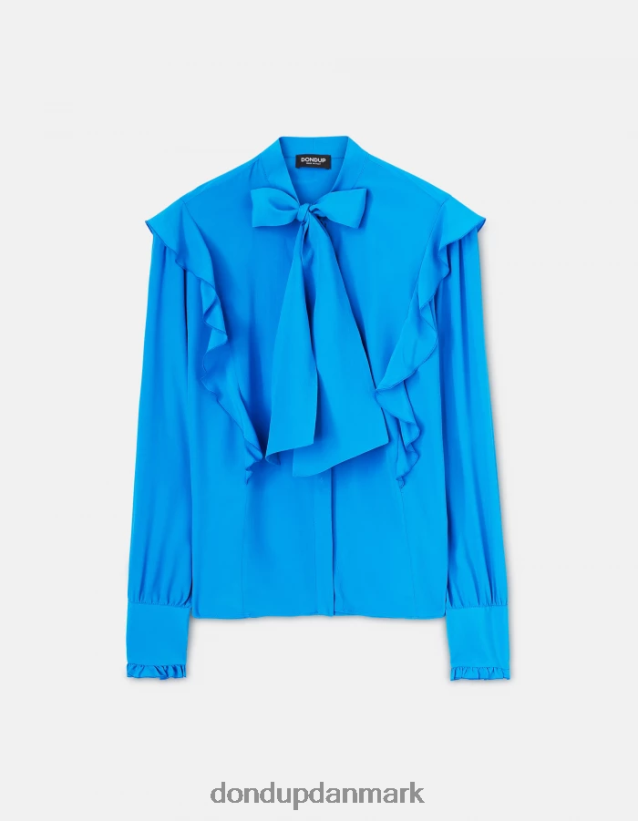 skjorte i silkeblanding med almindelig pasform Kvinder 0XD0D0262 turkis DONDUP beklædning