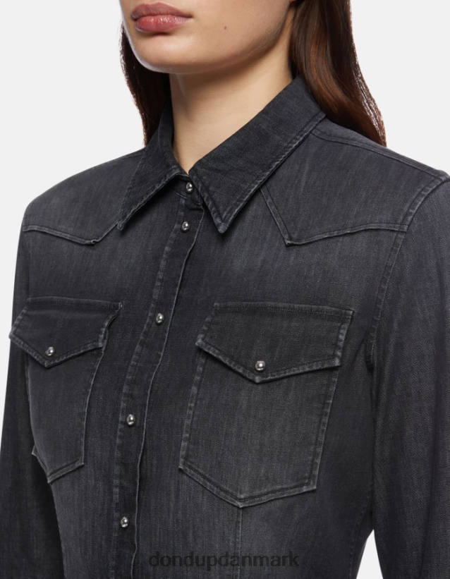 slim fit denimskjorte Kvinder 0XD0D0251 sort DONDUP beklædning
