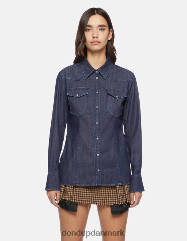 slim fit denimskjorte Kvinder 0XD0D0256 blå DONDUP beklædning