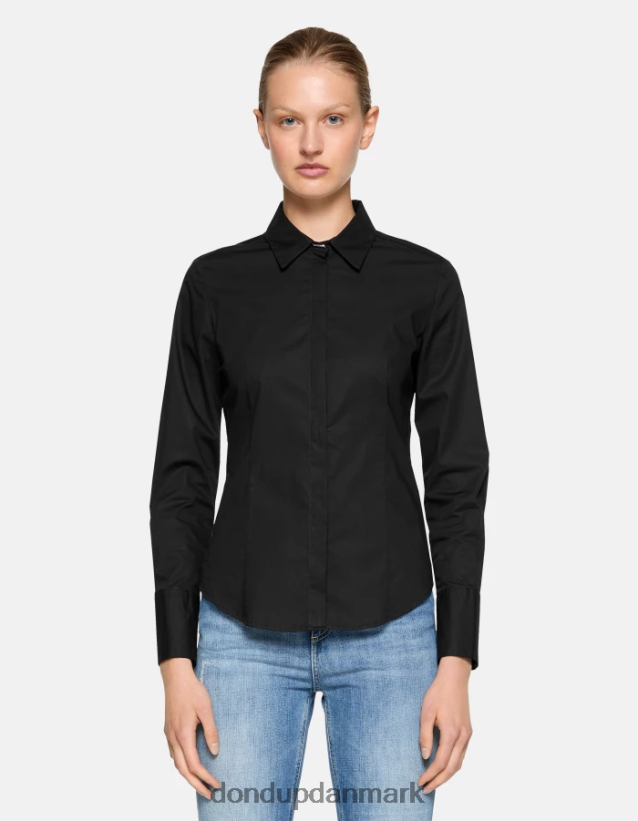 slim fit poplin skjorte Kvinder 0XD0D0244 sort DONDUP beklædning