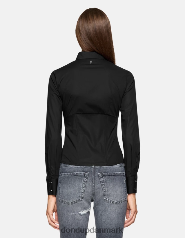 slim fit poplin skjorte Kvinder 0XD0D0248 sort DONDUP beklædning