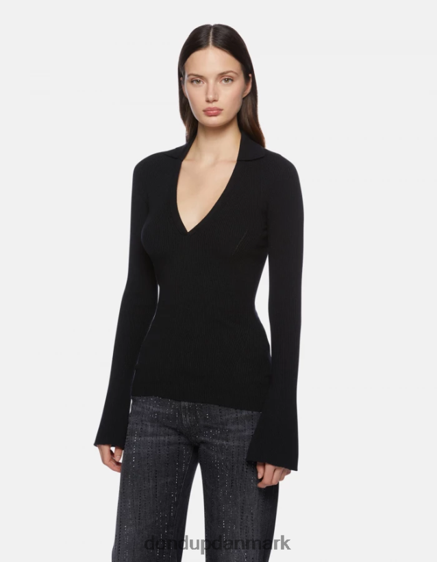 slim fit viskose poloshirt Kvinder 0XD0D0317 sort DONDUP beklædning