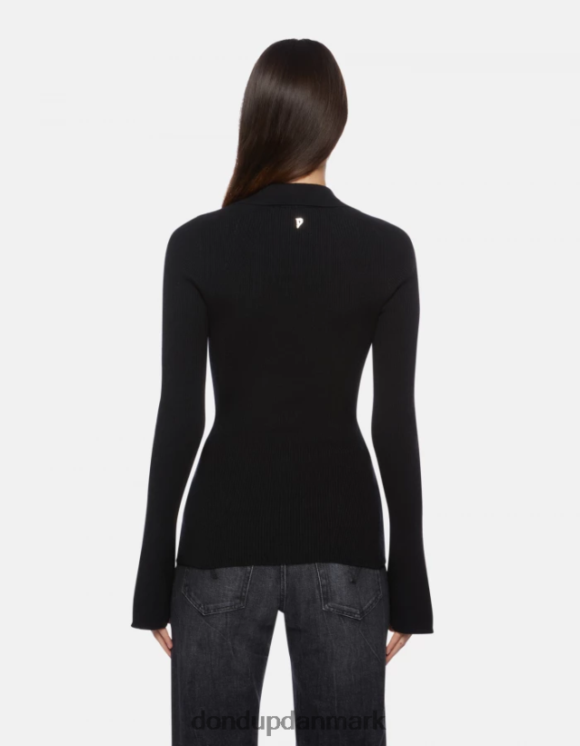 slim fit viskose poloshirt Kvinder 0XD0D0317 sort DONDUP beklædning