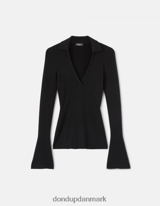 slim fit viskose poloshirt Kvinder 0XD0D0317 sort DONDUP beklædning