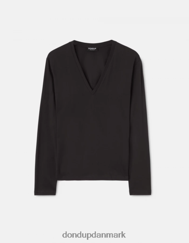 jersey t-shirt med normal pasform Kvinder 0XD0D0448 sort DONDUP beklædning