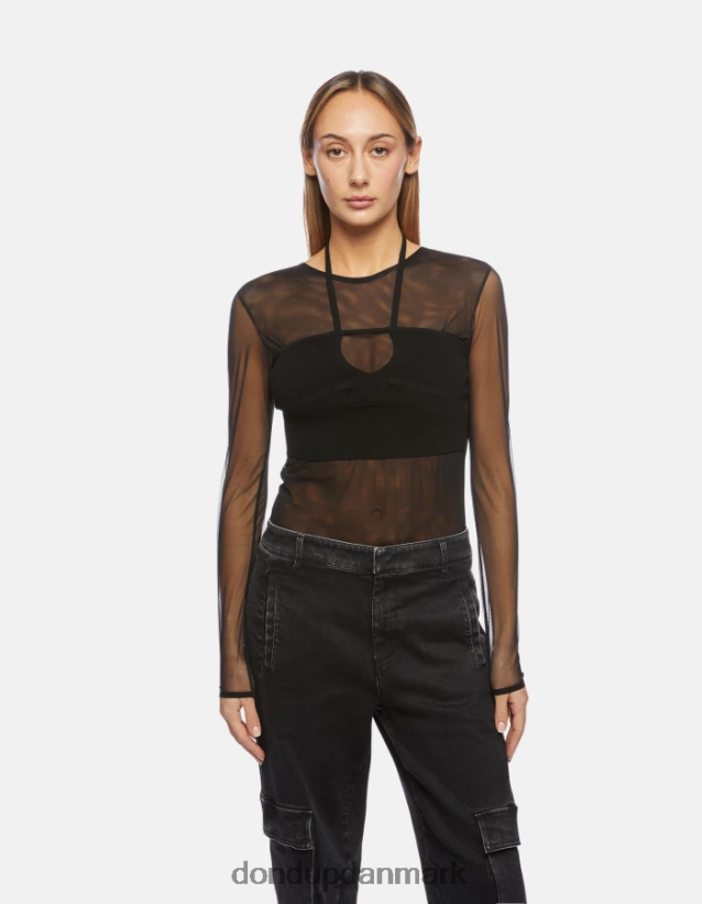 slim fit bodysuit i tyl og viskose Kvinder 0XD0D0444 sort DONDUP beklædning