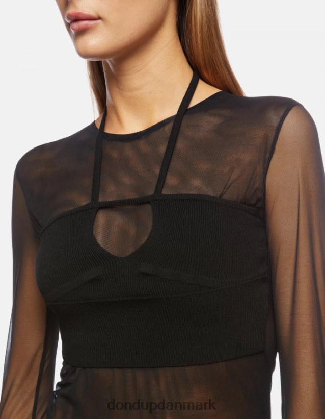 slim fit bodysuit i tyl og viskose Kvinder 0XD0D0444 sort DONDUP beklædning