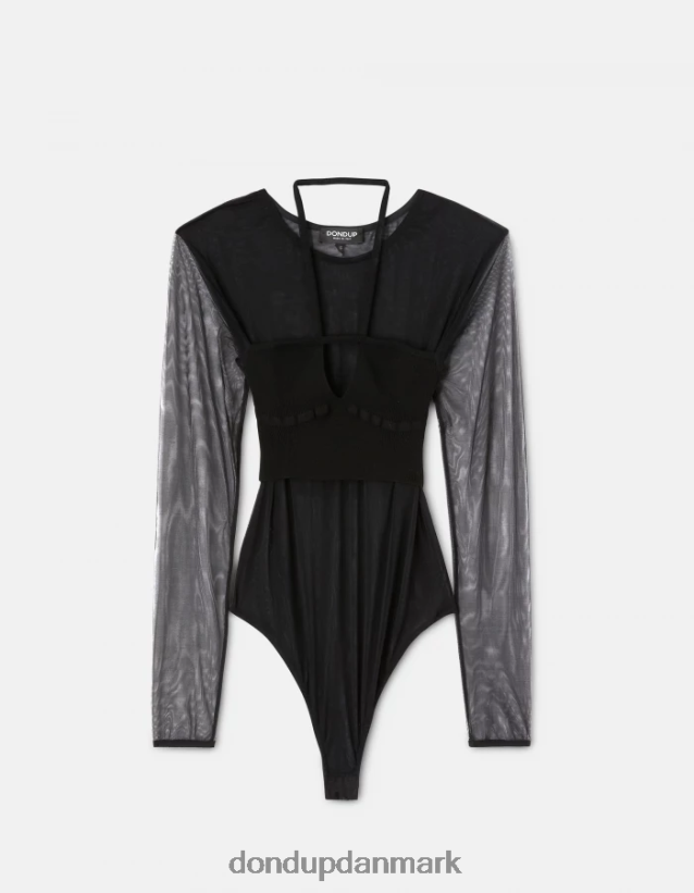 slim fit bodysuit i tyl og viskose Kvinder 0XD0D0444 sort DONDUP beklædning