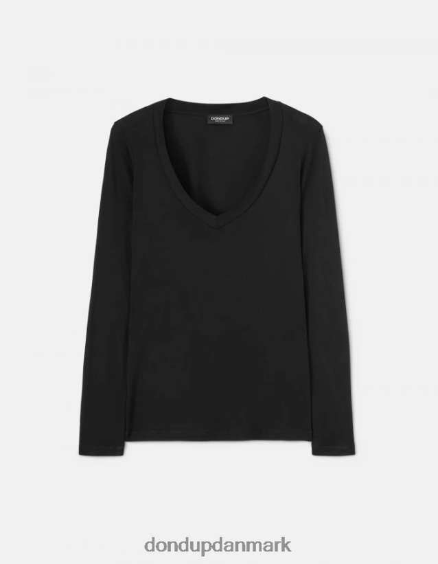 slim fit interlock t-shirt Kvinder 0XD0D0415 sort DONDUP beklædning