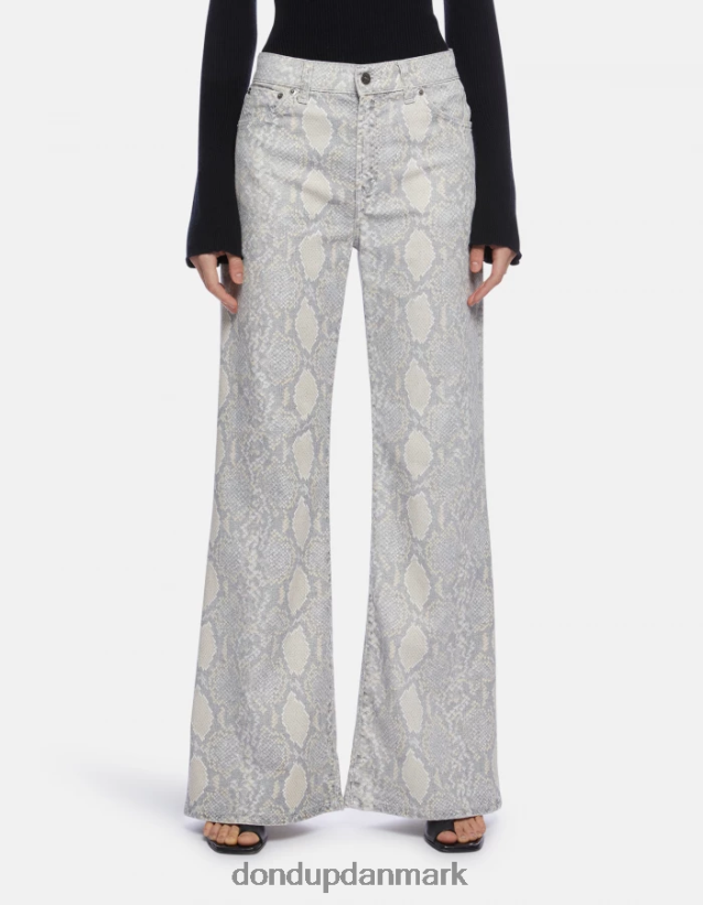 ravfarvede brede benbukser i printet bomuld Kvinder 0XD0D0105 naturlig DONDUP beklædning