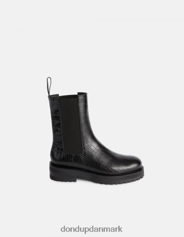 beatlestøvler i læder med krokodilletryk Kvinder 0XD0D0460 sort DONDUP fodtøj
