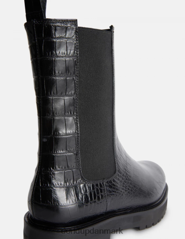 beatlestøvler i læder med krokodilletryk Kvinder 0XD0D0460 sort DONDUP fodtøj