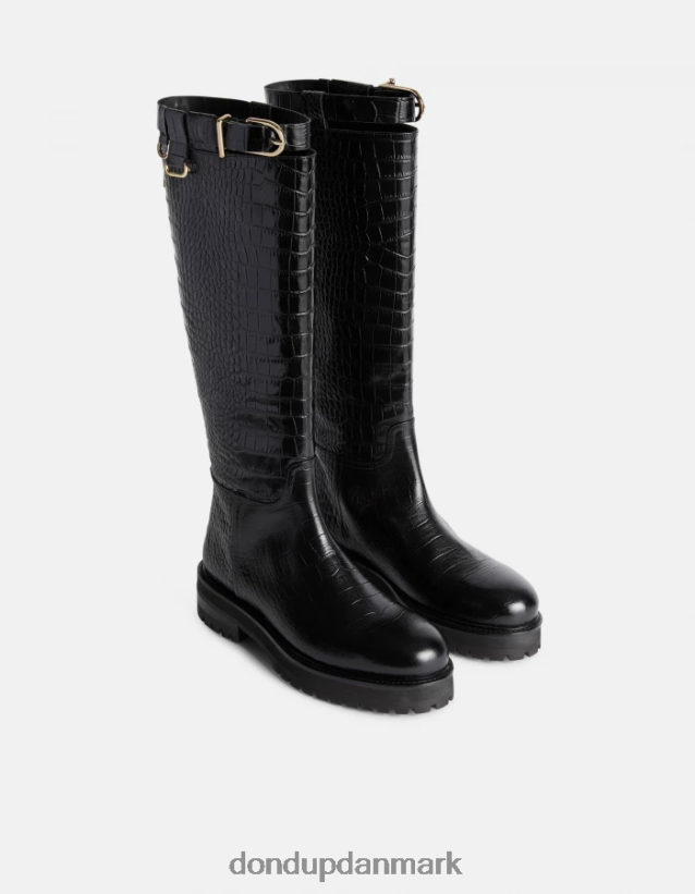 støvler i læder med krokodilletryk Kvinder 0XD0D0457 sort DONDUP fodtøj