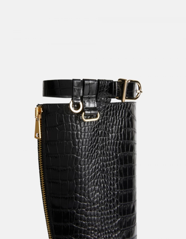 støvler i læder med krokodilletryk Kvinder 0XD0D0457 sort DONDUP fodtøj