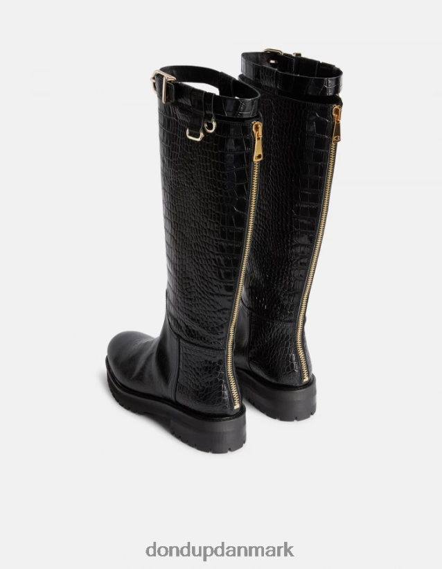 støvler i læder med krokodilletryk Kvinder 0XD0D0457 sort DONDUP fodtøj