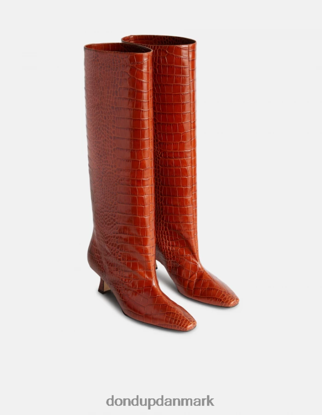 støvler i læder med krokodilletryk Kvinder 0XD0D0467 cioccolato DONDUP fodtøj