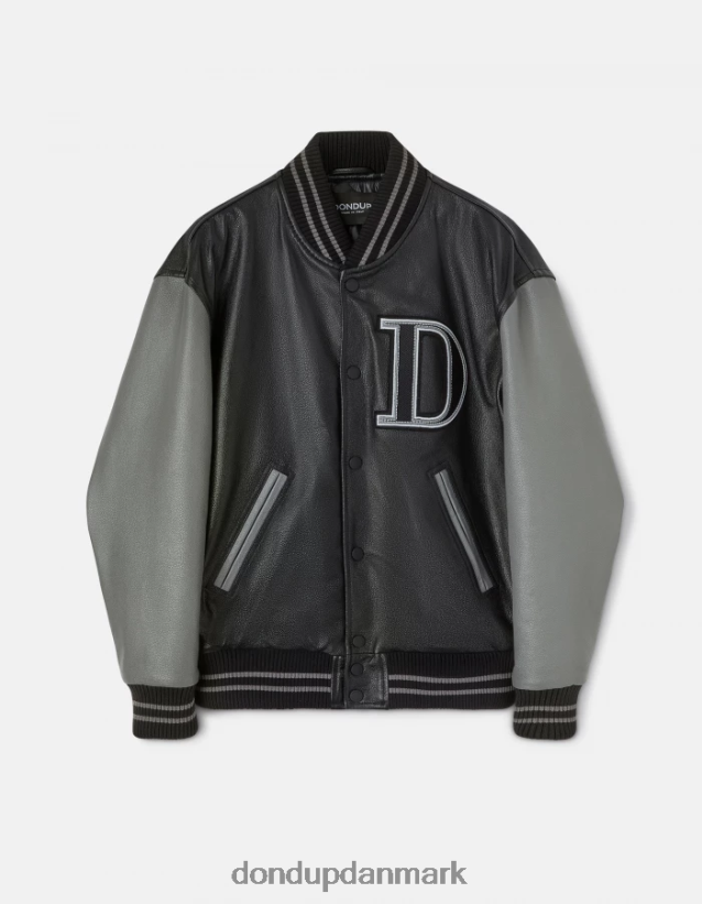 løstsiddende bomberjakke i nappalæder Mænd 0XD0D0917 sort & grå DONDUP beklædning
