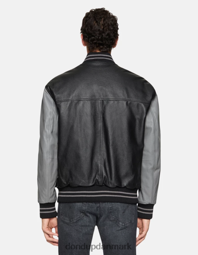 løstsiddende bomberjakke i nappalæder Mænd 0XD0D0918 sort & grå DONDUP beklædning