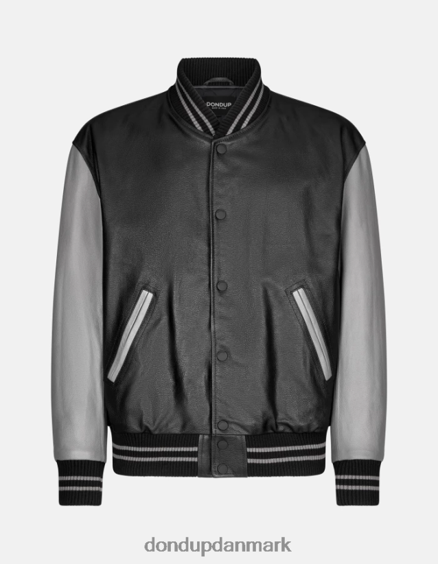 løstsiddende bomberjakke i nappalæder Mænd 0XD0D0918 sort & grå DONDUP beklædning