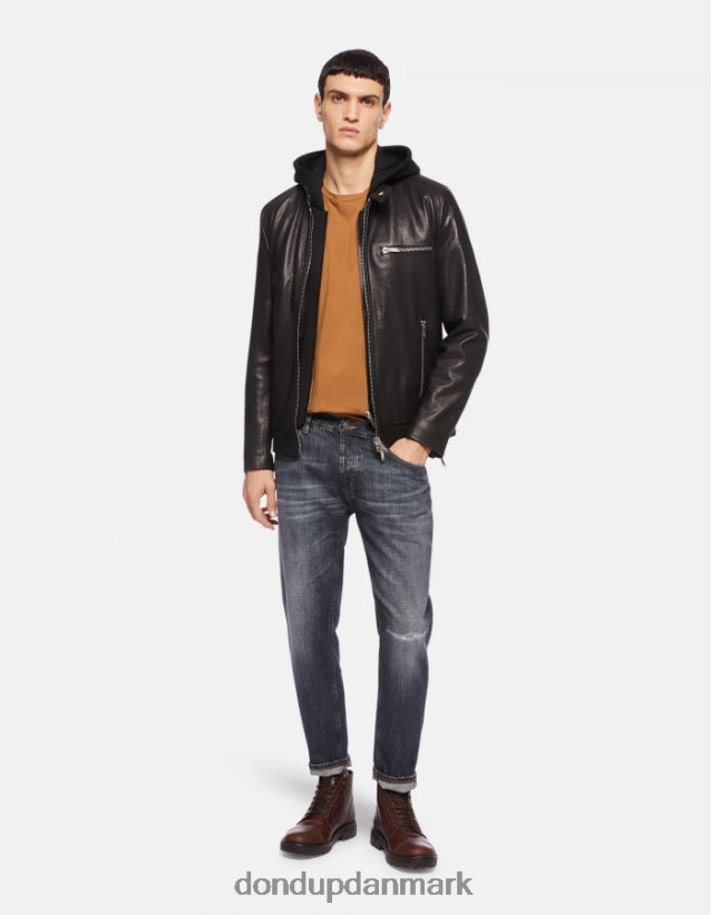 slim fit bikerjakke i nappalæder Mænd 0XD0D0915 sort DONDUP beklædning