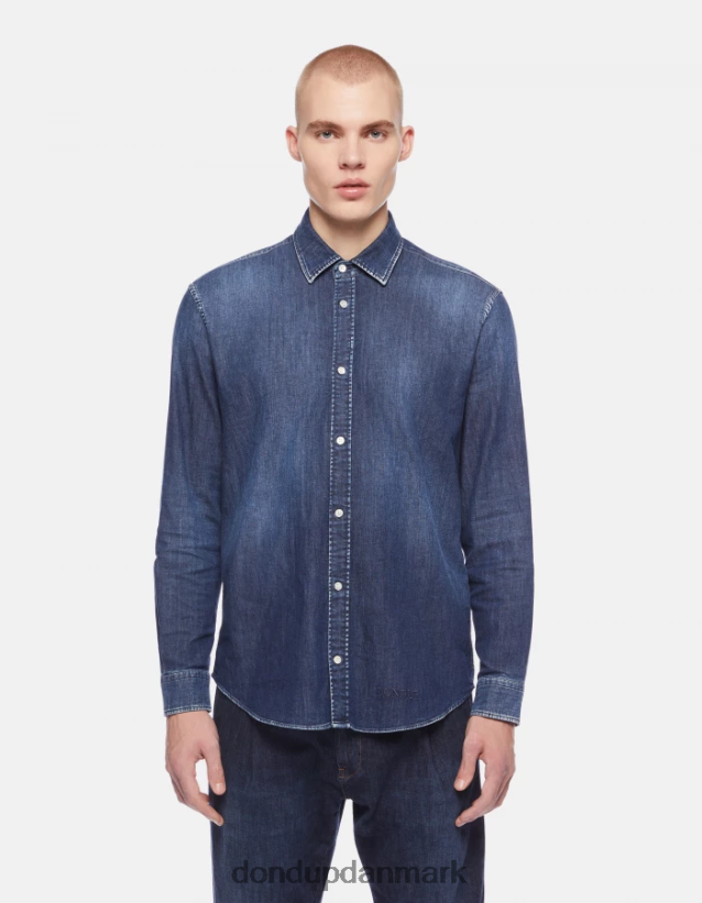 regular fit denimskjorte med broderet logo Mænd 0XD0D0851 blå DONDUP beklædning