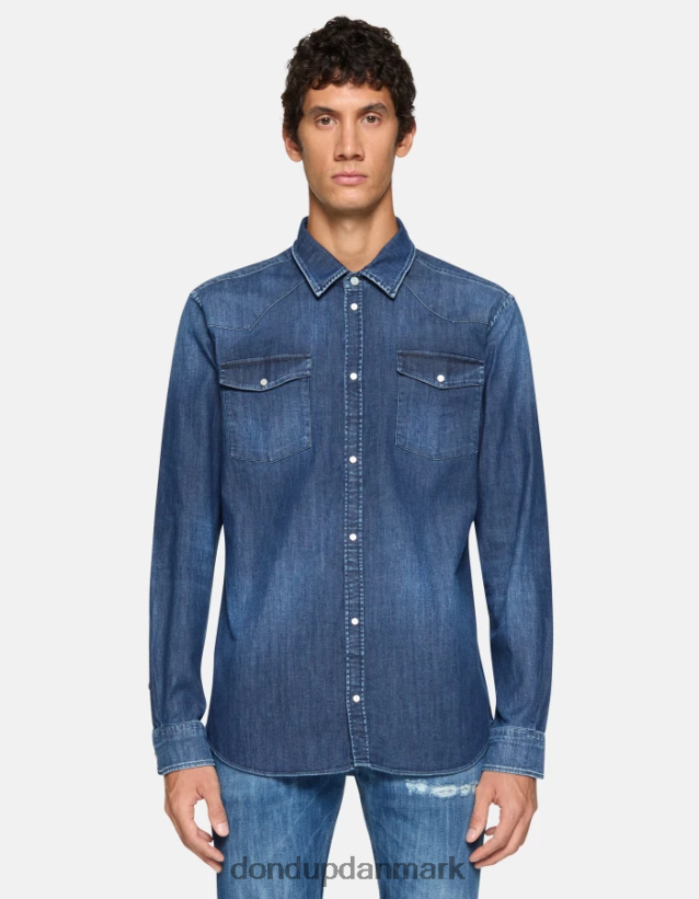 slim fit denimskjorte i westernstil Mænd 0XD0D0853 blå DONDUP beklædning
