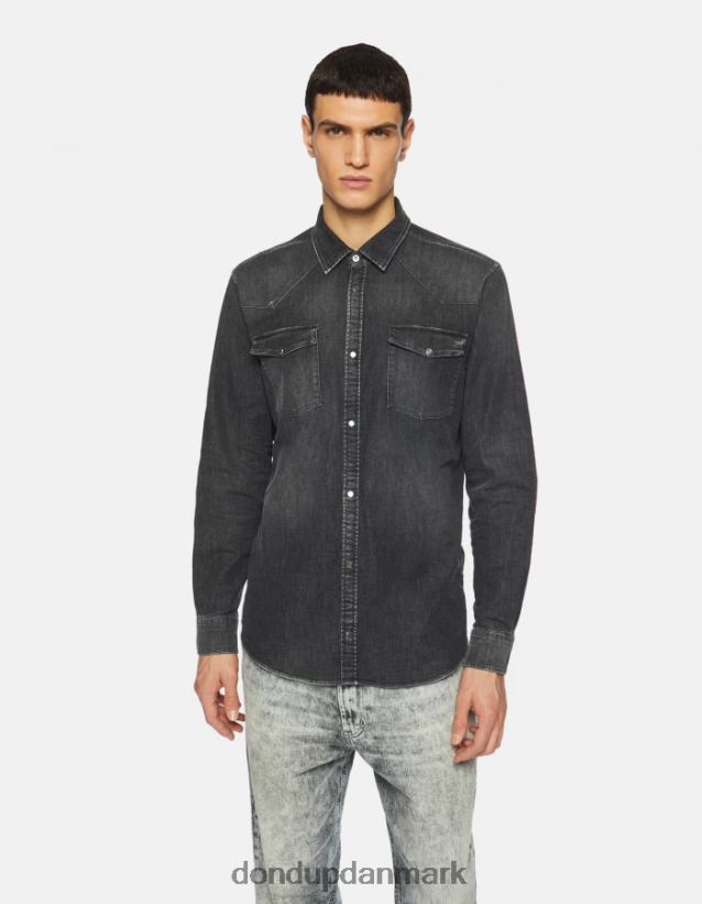 slim fit denimskjorte i westernstil Mænd 0XD0D0859 sort DONDUP beklædning