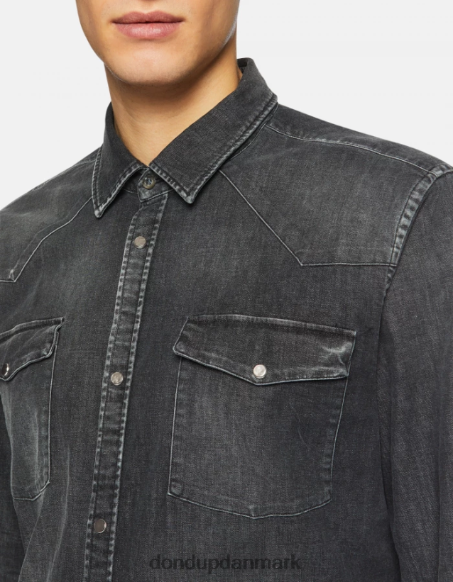 slim fit denimskjorte i westernstil Mænd 0XD0D0859 sort DONDUP beklædning