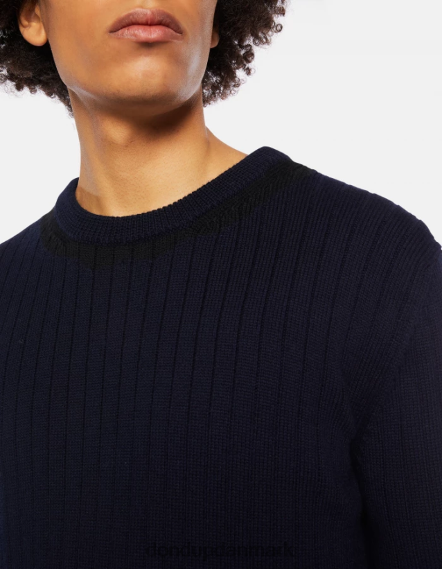 uldtrøje med rund hals Mænd 0XD0D0880 blå & sort DONDUP beklædning