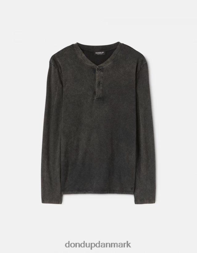 regular fit henley jersey top Mænd 0XD0D0807 sort DONDUP beklædning